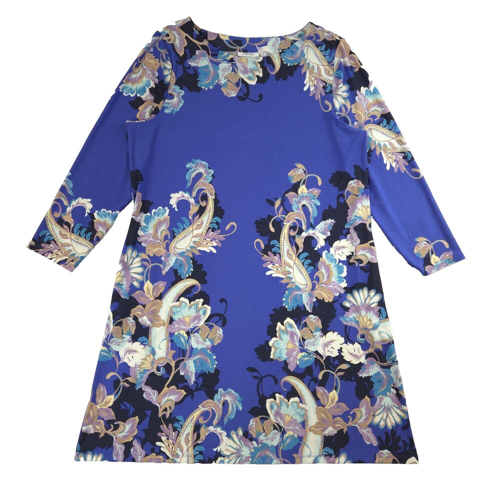 Chicos Floral 3/4 Sleeve Midi Dress 3 / XL Jersey Stretch Travel Resort Boho